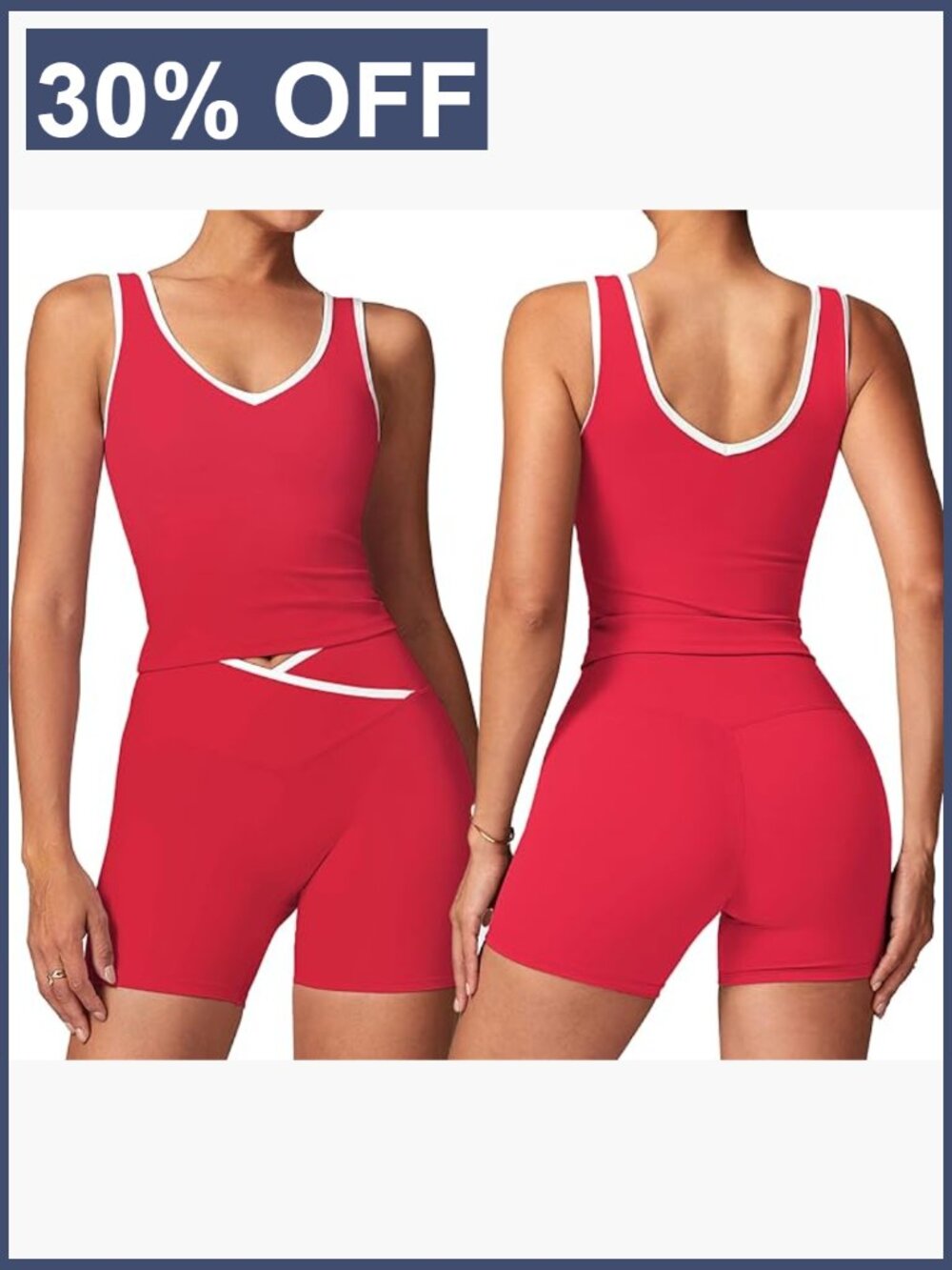 Two Piece Set Built In Bra Tank Top High Waisted Biker Shorts Workout Yoga